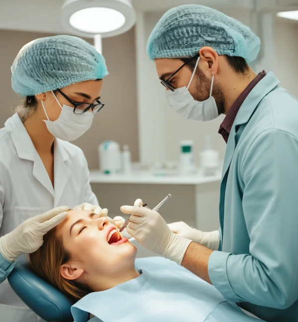 Casal de Estudantes atendento uma paciente